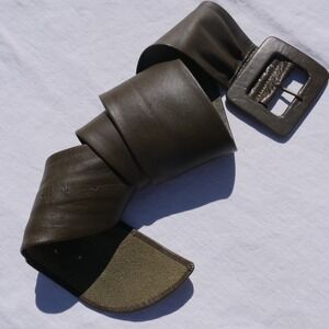 90s WCM NY olive green soft leather wide‎ statement belt